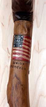 Custom Hand Carved Walking Stick Historic Features - Detail Closeup Union Flag