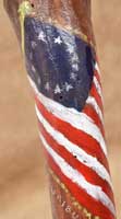 Custom Hand Carved Walking Stick Historic Features - Detail Closeup Flag