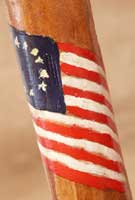 Custom Hand Carved Walking Stick Historic Features - Detail Closeup Flag